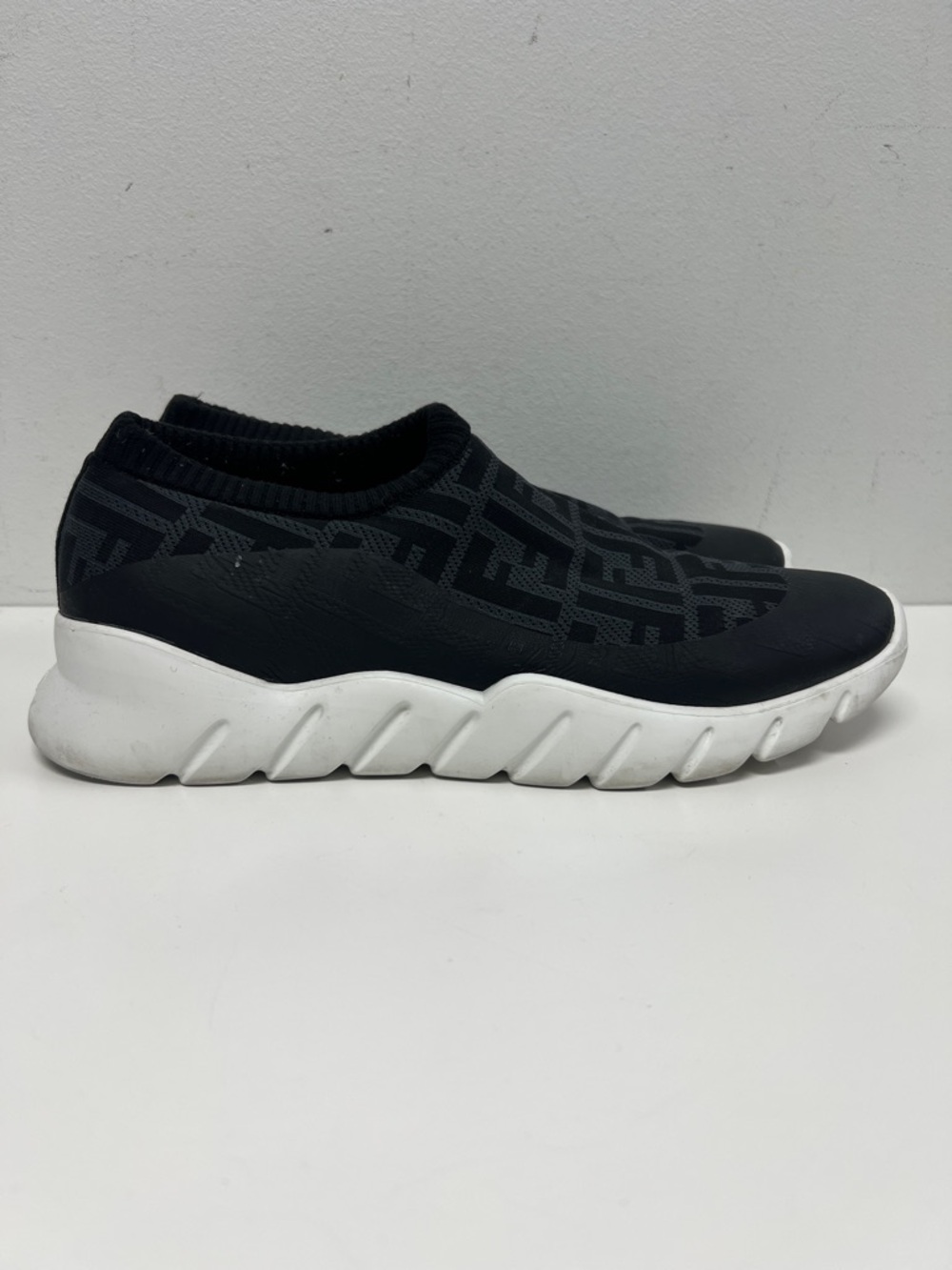 Fendi Black and Gray Knit Logo Slip-On Sneakers
